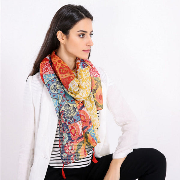 Peony Flower Cotton Viscose Scarf