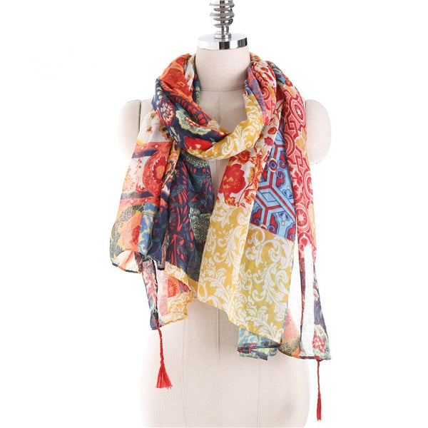 Peony Flower Cotton Viscose Scarf