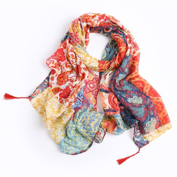 Peony Flower Cotton Viscose Scarf