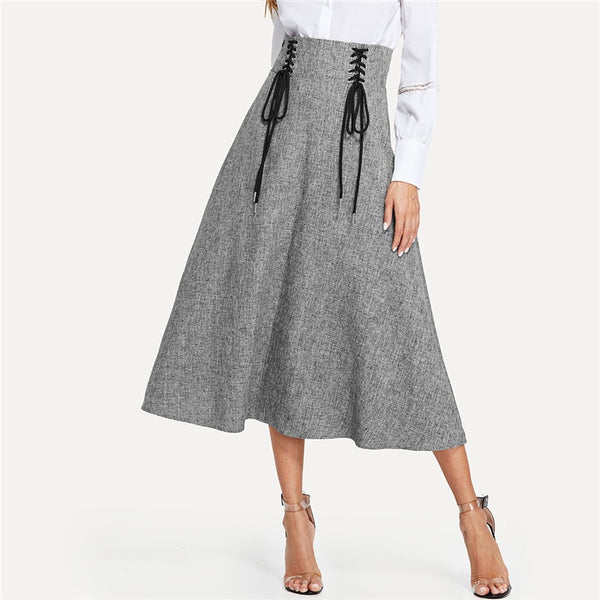 Lace Up Front High Waist Elegant Skirt