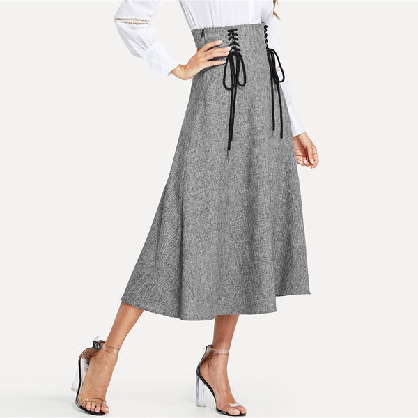 Lace Up Front High Waist Elegant Skirt