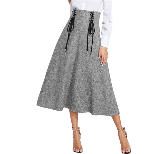 Lace Up Front High Waist Elegant Skirt
