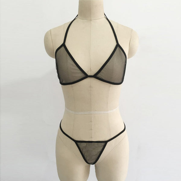 Transparent Mesh Halter Bra Set