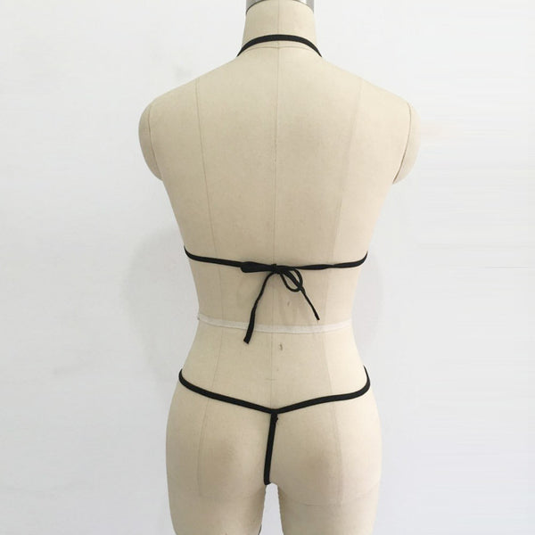 Transparent Mesh Halter Bra Set