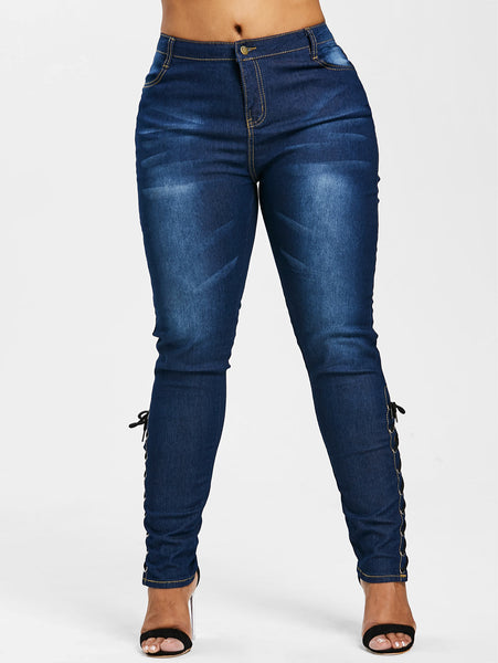 Fly Side Lace Up Skinny Jeans