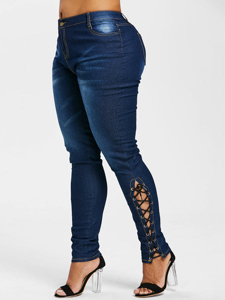 Fly Side Lace Up Skinny Jeans