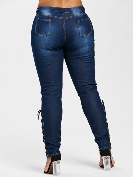 Fly Side Lace Up Skinny Jeans