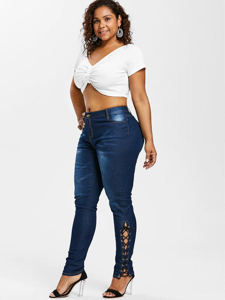 Fly Side Lace Up Skinny Jeans