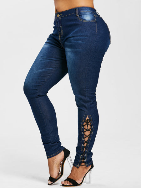 Fly Side Lace Up Skinny Jeans