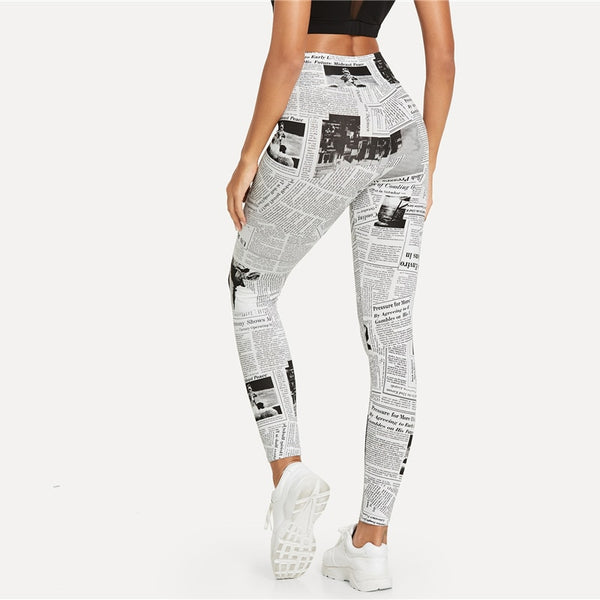 Newspaper Letter Print Leggings