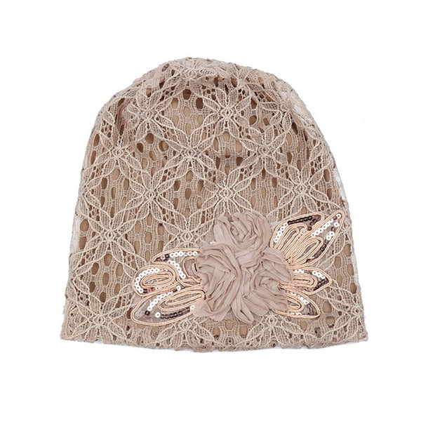 Lace Slouchy Butterfly Beanie