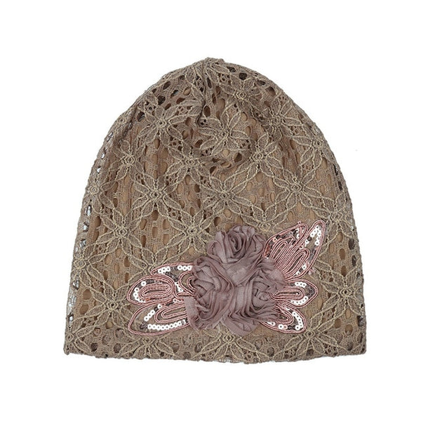 Lace Slouchy Butterfly Beanie