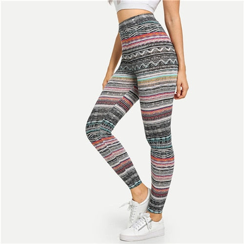 Multicolor High Waist Tribal Print Leggings