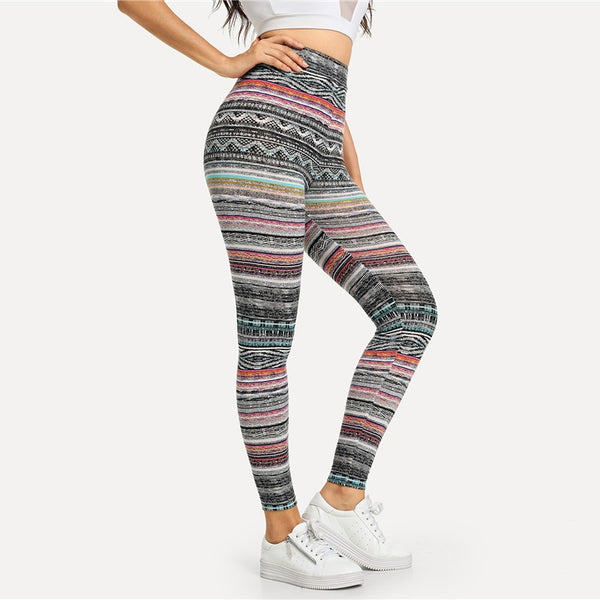 Multicolor High Waist Tribal Print Leggings