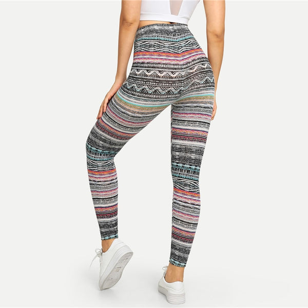 Multicolor High Waist Tribal Print Leggings