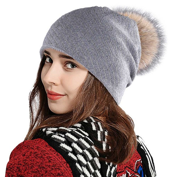 Double Deck Beanies With Fur Ball