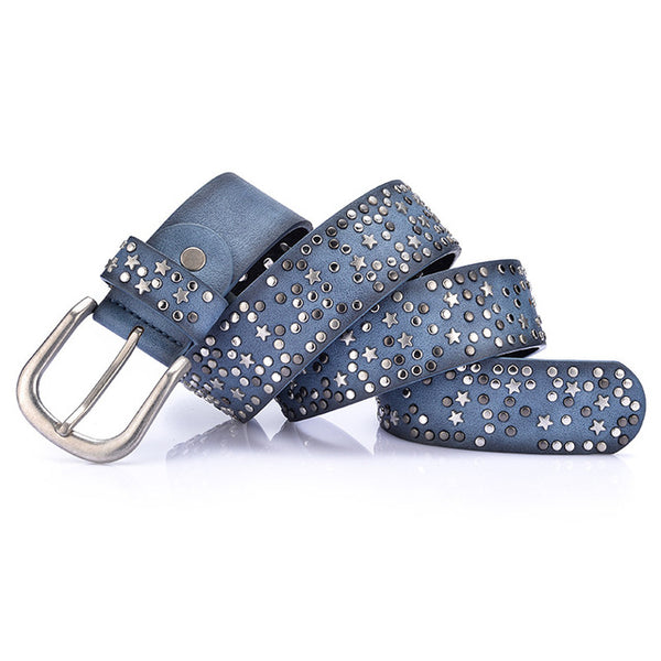 Split Leather+PU Rivet Inlay in Buckle Belt