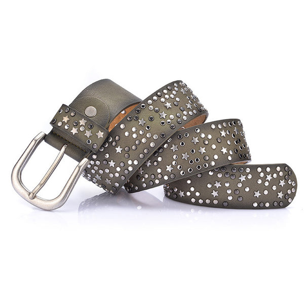 Split Leather+PU Rivet Inlay in Buckle Belt