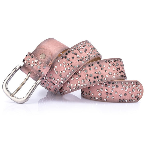 Split Leather+PU Rivet Inlay in Buckle Belt
