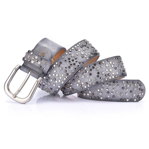 Split Leather+PU Rivet Inlay in Buckle Belt